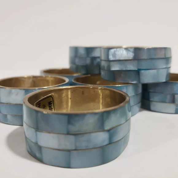 Vintage Brass and Blue Mother of Pearl  Set of 8 Napkin Holders - Picture 3 of 6